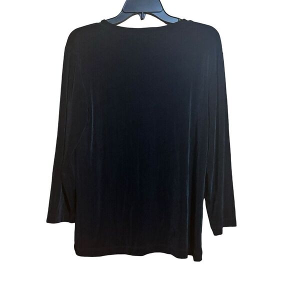 Chicos Travelers Top Womens Large Black Acetate Slinky Stretch V Neck Blouse - Picture 6 of 8